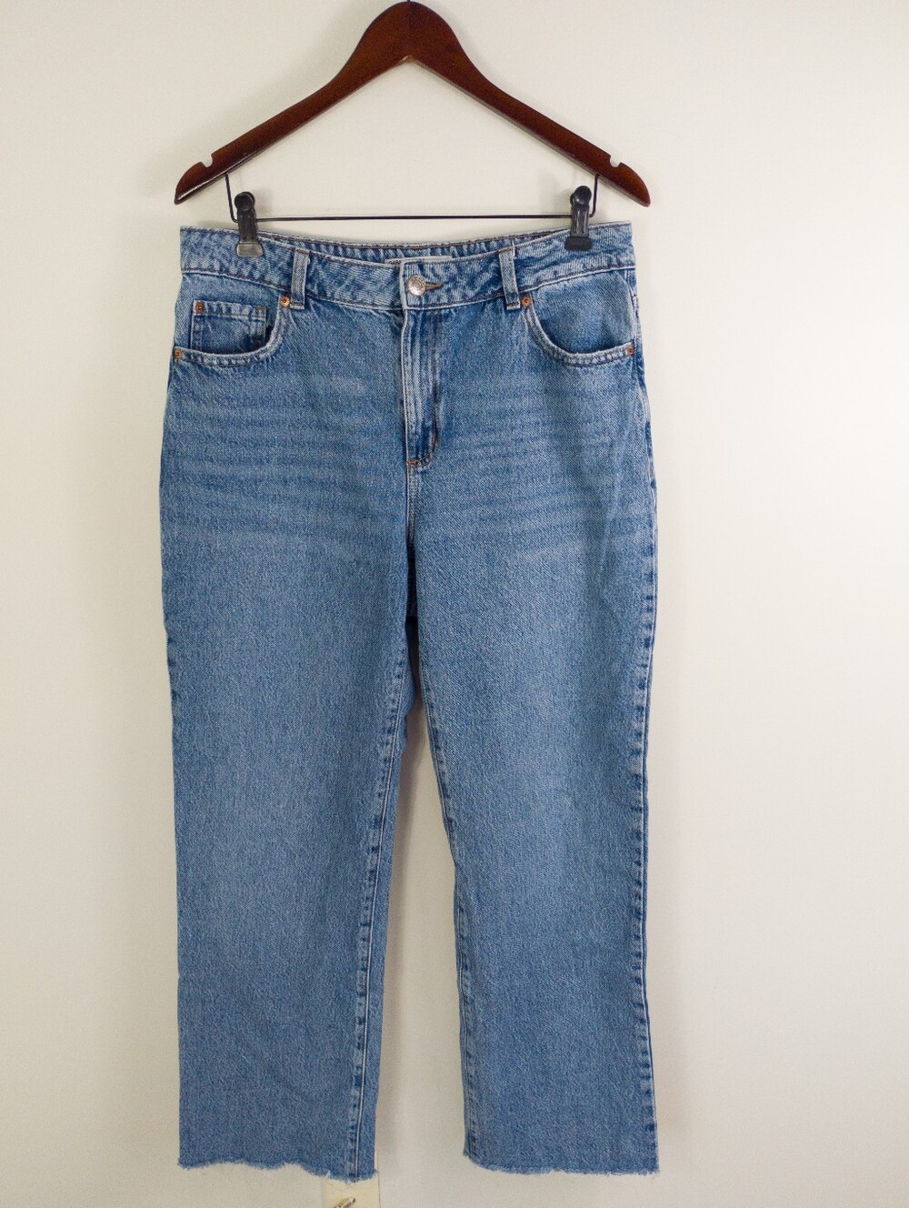 Garage 90s High Rise Straight Jeans Size 30 Raw Hem Medium Wash